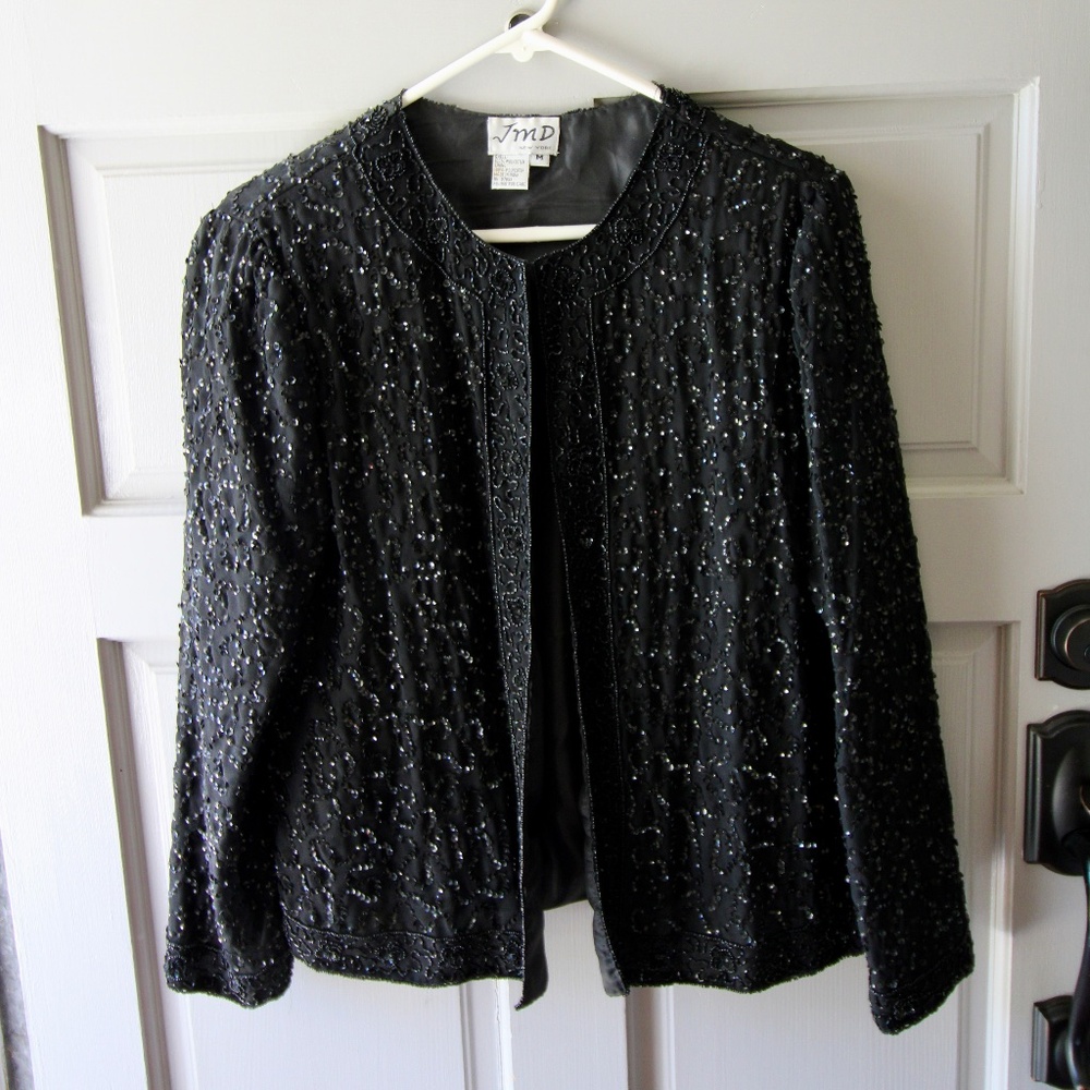 Vintage JMD New York Beaded Evening Open Jacket Formal Date Night Size Medium